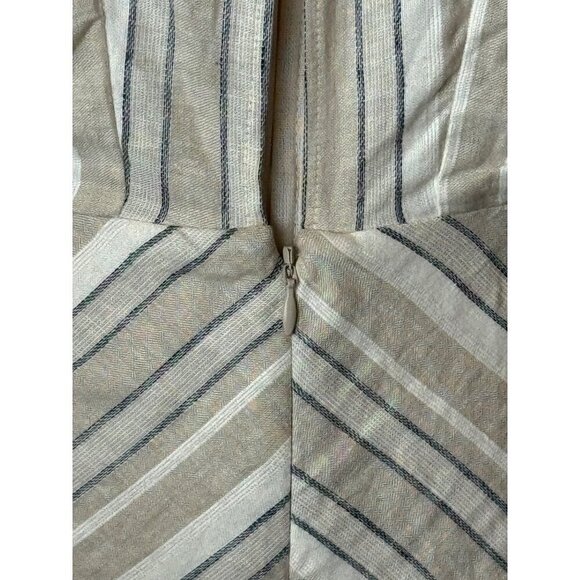 Ronny Kobo Dress Women Large Ivory Tan Striped Linen Blend Puff Sleeve Joslyn - Picture 11 of 15